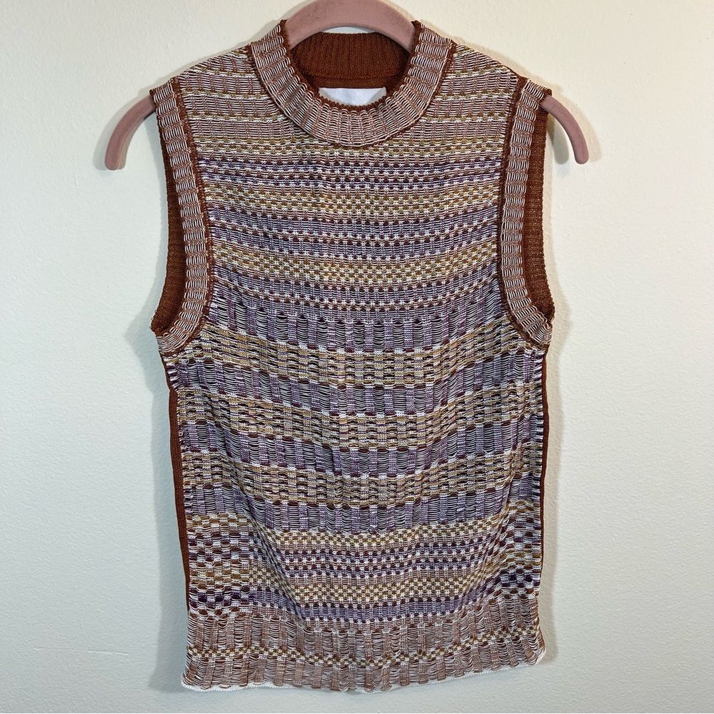 ✨ Base Mark Women’s Brown Purple Knit Tank Top Small Japan